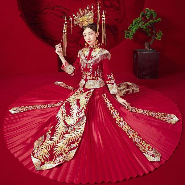 ethnic clothing traditional retro chinese refined stylish marry cheongsam phoenix embroidery tassels bride groom wedding dress, Red
ethnic clothing traditional retro chinese refined stylish marry cheongsam phoenix embroidery tassels bride groom wedding dress, Red