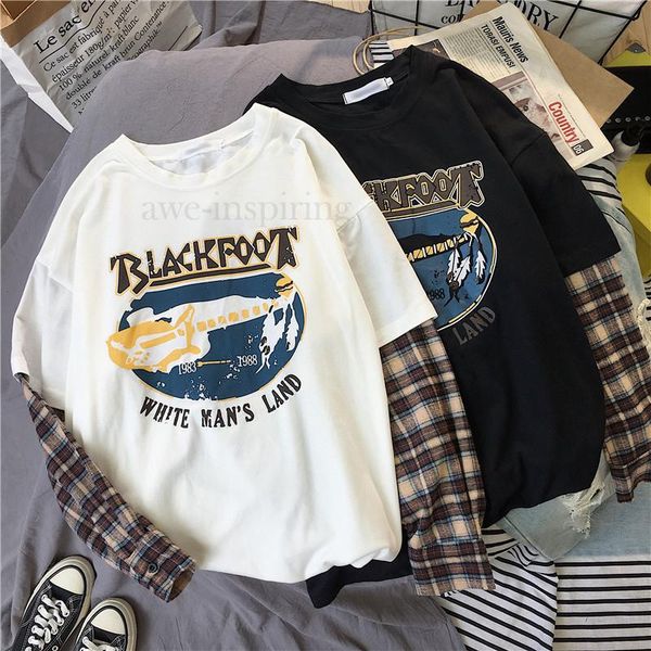 women's t-shirt korean simple oversized graphic tees women shirts ins fashion long sleeve leisure plaid patchwork t shirt white black
women's t-shirt korean simple oversized graphic tees women shirts ins fashion long sleeve leisure plaid patchwork t shirt white black