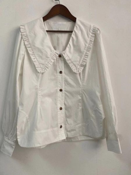 ladies summer cotton doll collar long sleeve blouse shirt women's blouses & shirts, White
ladies summer cotton doll collar long sleeve blouse shirt women's blouses & shirts, White