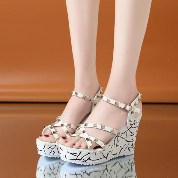 women high heels sandals woman summer wedge platform a word buckle open toe rivet thick bottom ladies fashion party, Black
women high heels sandals woman summer wedge platform a word buckle open toe rivet thick bottom ladies fashion party, Black