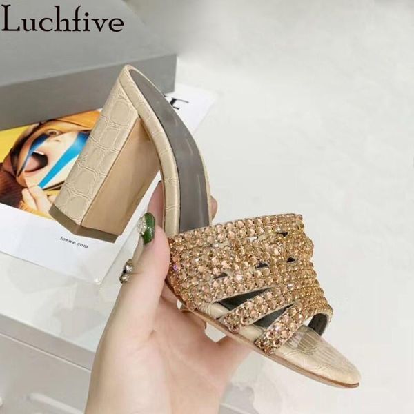 slippers bling crystal women open toe leather slides chunky high heels party shoes woman champagne zapatos mujer, Black
slippers bling crystal women open toe leather slides chunky high heels party shoes woman champagne zapatos mujer, Black