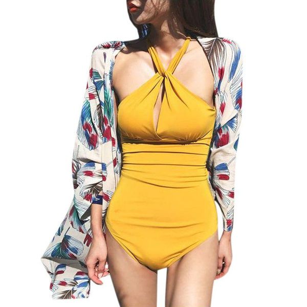 women v neck gathers solid color sling strap one-piece halter bikini triangle high waist swimsuit suits
women v neck gathers solid color sling strap one-piece halter bikini triangle high waist swimsuit suits