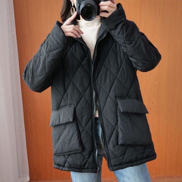 leather goal female jacket autumn korean winter big diamond quilted outwear simple casual loose large coat parka y1211 952y, Black
leather goal female jacket autumn korean winter big diamond quilted outwear simple casual loose large coat parka y1211 952y, Black