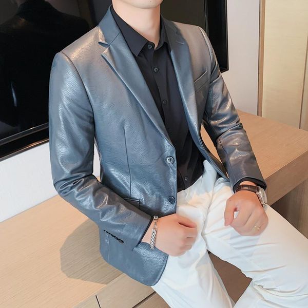 men's suits & blazers 2021 autumn winter leather suit jacket men slim wedding business blazer masculino office social dress coat costum, White;black
men's suits & blazers 2021 autumn winter leather suit jacket men slim wedding business blazer masculino office social dress coat costum, White;black
