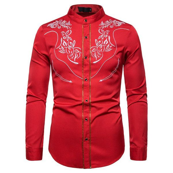 men's casual shirts stand collar shirt male pattern embroidery long-sleeved floral black red navy blouse men, White;black 
men's casual shirts stand collar shirt male pattern embroidery long-sleeved floral black red navy blouse men, White;black