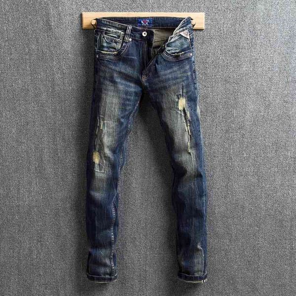 men's jeans italian style fashion retro dark blue elastic cotton slim fit ripped vintage patchwork designer denim pants hao0
men's jeans italian style fashion retro dark blue elastic cotton slim fit ripped vintage patchwork designer denim pants hao0