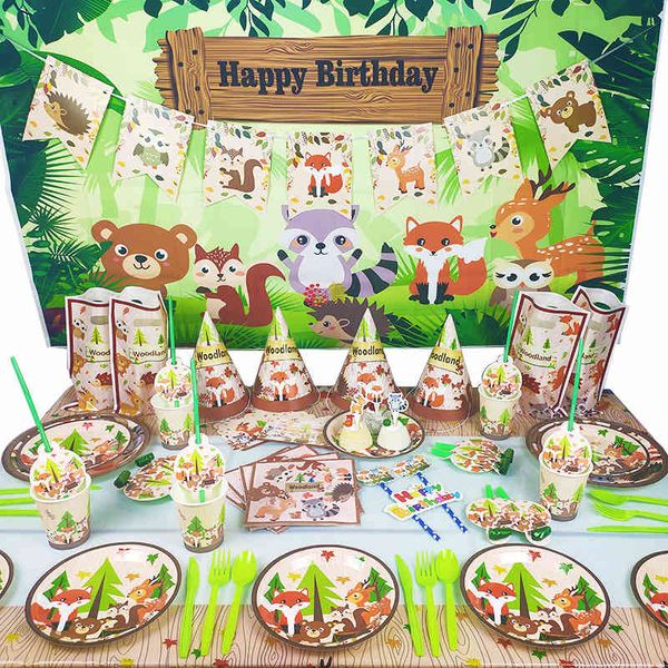 forest zoo party tablecloth paper tray flag banner decoration set 
forest zoo party tablecloth paper tray flag banner decoration set