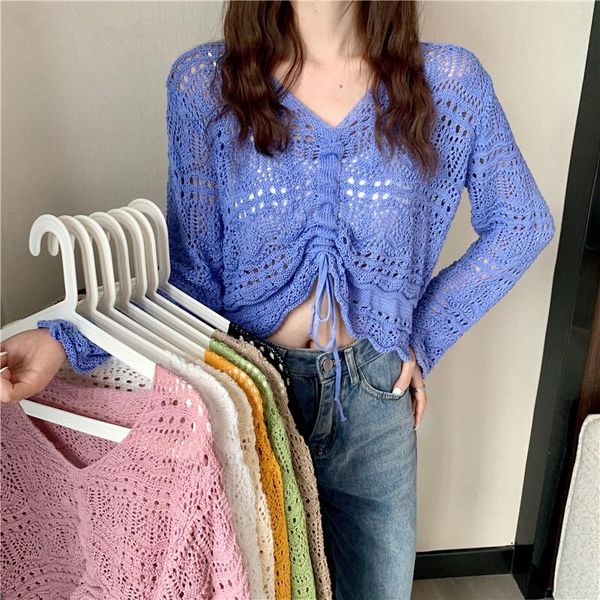 women's t-shirt long sleeve t-shirts women hollow out lightweight sun-proof lace-up adjustable crop sweet flare v-neck knitting ins, White
women's t-shirt long sleeve t-shirts women hollow out lightweight sun-proof lace-up adjustable crop sweet flare v-neck knitting ins, White