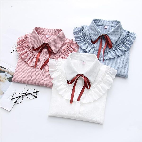 long sleeve loose double cotton yarn female shirts 2021 autumn women blouse literary ruffle bow solid turn-down collar women's blouses, White
long sleeve loose double cotton yarn female shirts 2021 autumn women blouse literary ruffle bow solid turn-down collar women's blouses, White