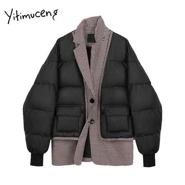yitimuceng patchwork parkas winter coat women spliced houndstooth elegant korean fashion single breasted jacket spring black 210601 
yitimuceng patchwork parkas winter coat women spliced houndstooth elegant korean fashion single breasted jacket spring black 210601