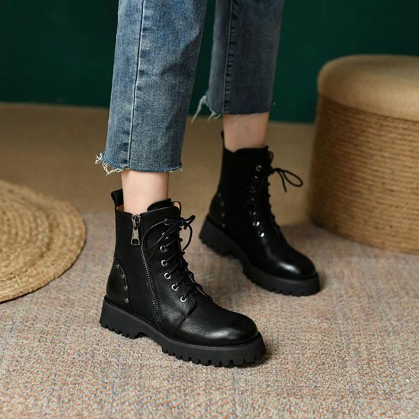 boots genuine leather fall shoes women thick heel solid round toe platform casual rivet motorcycle, Black
boots genuine leather fall shoes women thick heel solid round toe platform casual rivet motorcycle, Black