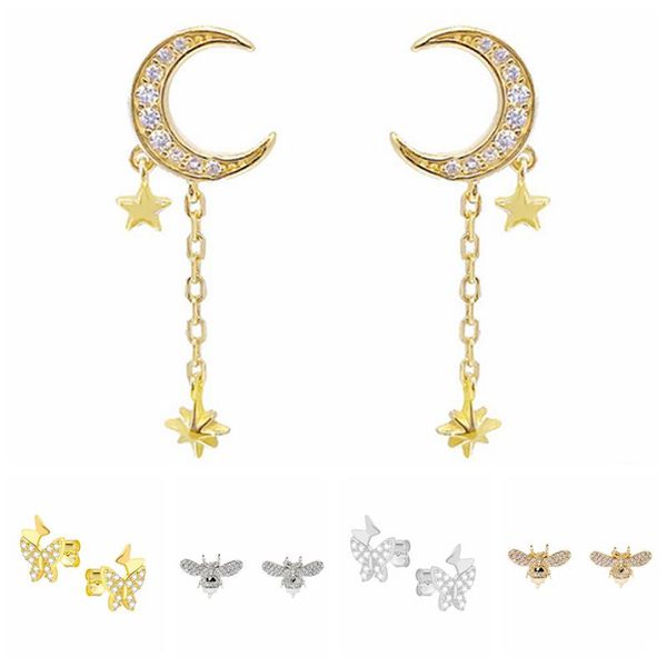 aide 925 sterling silver cute bee butterfly moon stud earrings for women girls shiny zircon piercing fine jewelry gift, Golden;silver
aide 925 sterling silver cute bee butterfly moon stud earrings for women girls shiny zircon piercing fine jewelry gift, Golden;silver