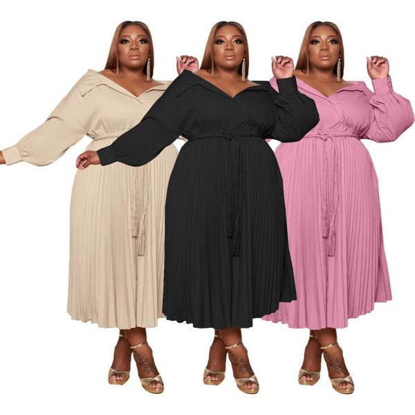 casual dresses elegant women plus size pleated dress fall 2021 solid color v-neck high waist sashes lace-up ankle-length graceful, Black;gray
casual dresses elegant women plus size pleated dress fall 2021 solid color v-neck high waist sashes lace-up ankle-length graceful, Black;gray