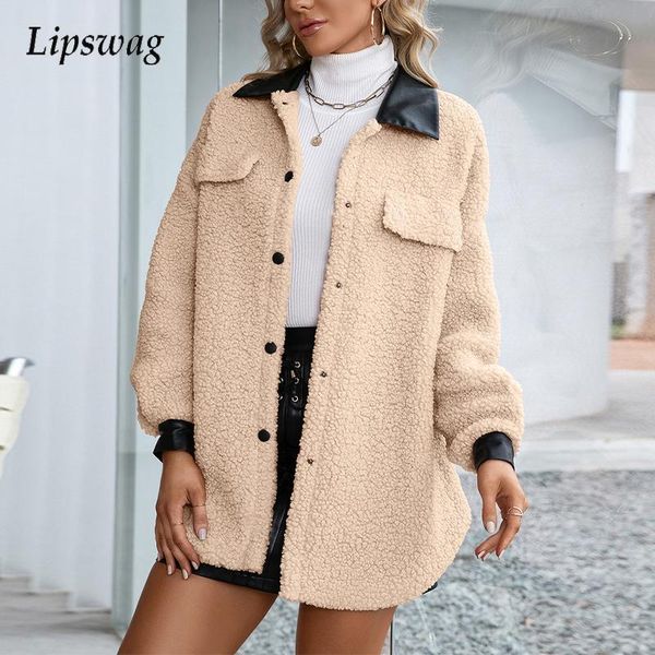 women's fur & faux retro pu patchwork lapel lambswool coats outwear women elegant solid single-breasted jacket winter lady casual stree, Black
women's fur & faux retro pu patchwork lapel lambswool coats outwear women elegant solid single-breasted jacket winter lady casual stree, Black