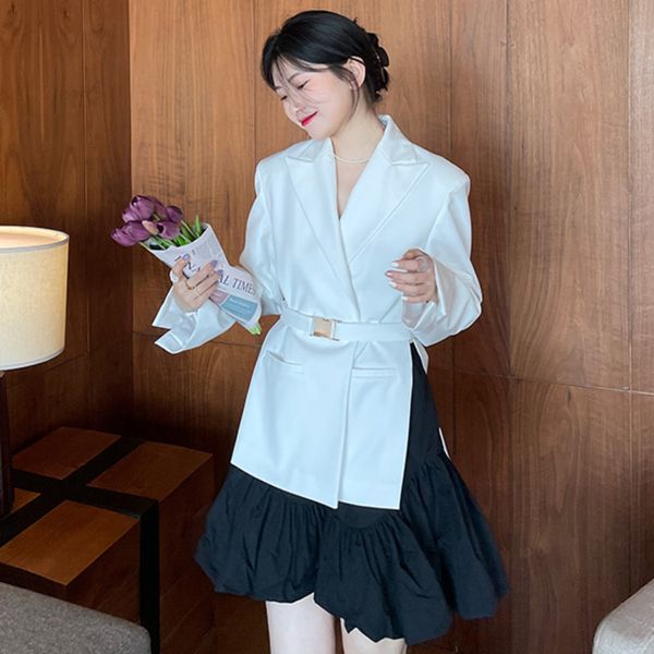 design sense summer style side slit waist belt white suit female personality temperament office lady jacket niche 16f0958 210510, White;black
design sense summer style side slit waist belt white suit female personality temperament office lady jacket niche 16f0958 210510, White;black