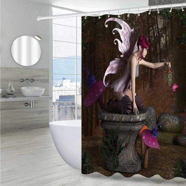 fairy shower curtain set 36" w x 72" l, three dimensional mythical creature design with magical artifact on pedestal forest
fairy shower curtain set 36" w x 72" l, three dimensional mythical creature design with magical artifact on pedestal forest