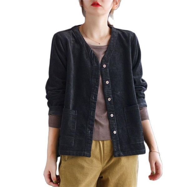 women's jackets 2021 autumn corduroy jacket women style double pocket cotton coat v-neck outwear loose large size overcoat ladies a541, Black;brown
women's jackets 2021 autumn corduroy jacket women style double pocket cotton coat v-neck outwear loose large size overcoat ladies a541, Black;brown