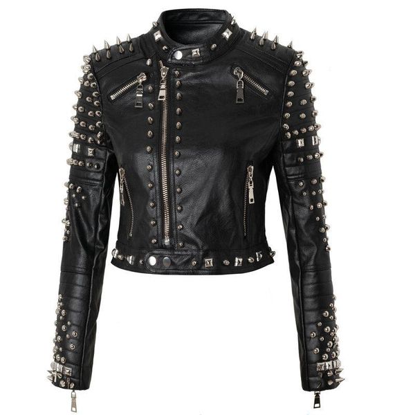 women's leather & faux fashion 2021 spring autumn style punk printed willow rivet nail pu women jacket coats, Black
women's leather & faux fashion 2021 spring autumn style punk printed willow rivet nail pu women jacket coats, Black