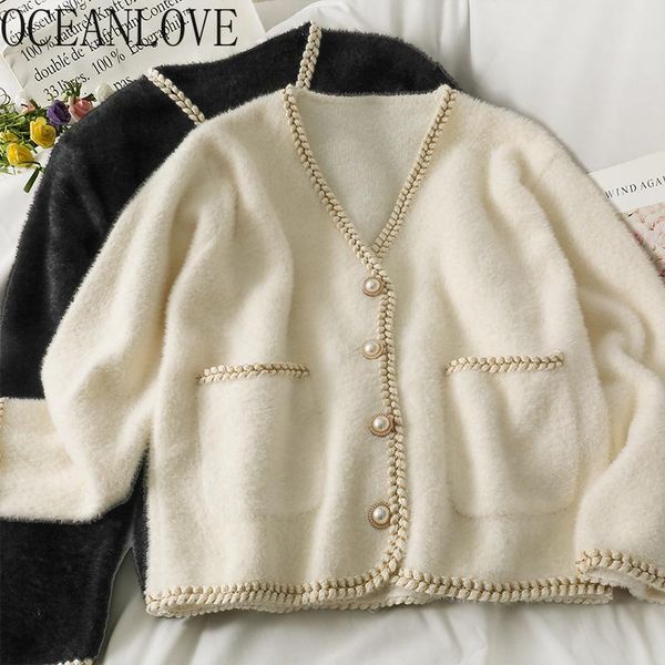 women's knits & tees oceanlove autumn winter sweaters v neck soft single breasted 2021 korean sweet women cardigans loosed elegant chaq, White
women's knits & tees oceanlove autumn winter sweaters v neck soft single breasted 2021 korean sweet women cardigans loosed elegant chaq, White