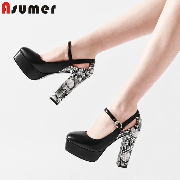 dress shoes asumer 2021 est high heel platform women pumps genuine leather snake round toe buckle summer party wedding woman, Black
dress shoes asumer 2021 est high heel platform women pumps genuine leather snake round toe buckle summer party wedding woman, Black