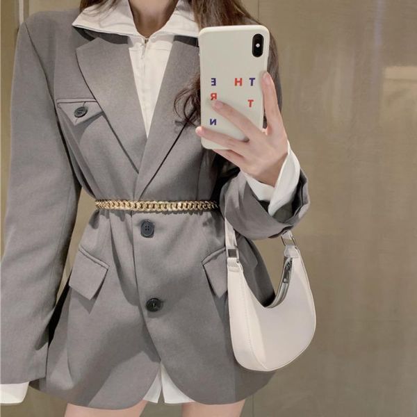 streetwear single-breasted solid blazer jacket female elegant notched collar full sleeve chain women veste femme 2021 summer women's su, White;black
streetwear single-breasted solid blazer jacket female elegant notched collar full sleeve chain women veste femme 2021 summer women's su, White;black