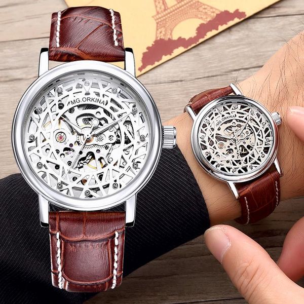 wristwatches ultra thin transparent case skeleton watches men mechanical hand wind wrist leather band relogio masculino, Slivery;brown
wristwatches ultra thin transparent case skeleton watches men mechanical hand wind wrist leather band relogio masculino, Slivery;brown