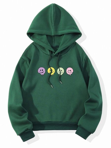 cartoon face print drawstring thermal lined hoodie w9lb#, White;black 
cartoon face print drawstring thermal lined hoodie w9lb#, White;black