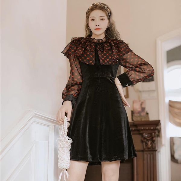casual dresses heart print mesh patchwork velvet dress women long sleeve vintage elegant mini party runway autumn winter high waist b486, Black;gray
casual dresses heart print mesh patchwork velvet dress women long sleeve vintage elegant mini party runway autumn winter high waist b486, Black;gray