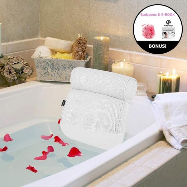 white bath tub pillow home spa massage cushion neck & back rest with suction cup