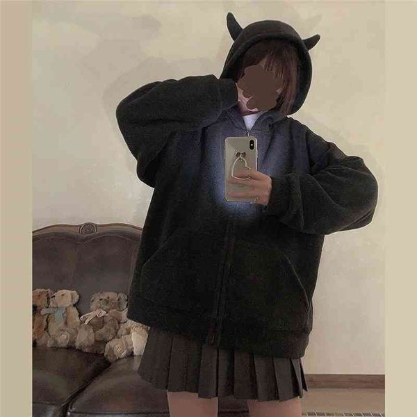 women's hoodies & sweatshirts harajuku women fluffy hoodie girls lamb wool cute gothic streetwear fleece zip up funny horn oversiz, Black
women's hoodies & sweatshirts harajuku women fluffy hoodie girls lamb wool cute gothic streetwear fleece zip up funny horn oversiz, Black