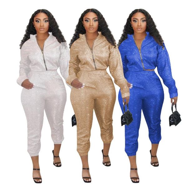 women's tracksuits women spring autumn plus size sequins solid color two piece outfits long sleeve zipper stand collar high wasit pant, Gray
women's tracksuits women spring autumn plus size sequins solid color two piece outfits long sleeve zipper stand collar high wasit pant, Gray