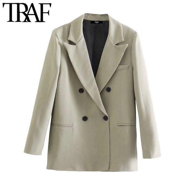 women fashion double breasted loose fitting blazer coat vintage long sleeve pockets female outerwear chic veste 210507, White;black
women fashion double breasted loose fitting blazer coat vintage long sleeve pockets female outerwear chic veste 210507, White;black