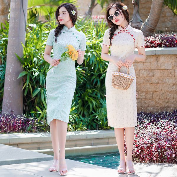 summer diamond chiffon knee-length qipao traditional chinese women short sleeve dress daily student lace cheongsam, Red
summer diamond chiffon knee-length qipao traditional chinese women short sleeve dress daily student lace cheongsam, Red