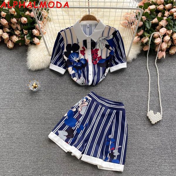 women's tracksuits alphalmoda striped floral fashion women shirt high waist wide-leg shorts summer 2pcs suit european style trendy set, Gray
women's tracksuits alphalmoda striped floral fashion women shirt high waist wide-leg shorts summer 2pcs suit european style trendy set, Gray