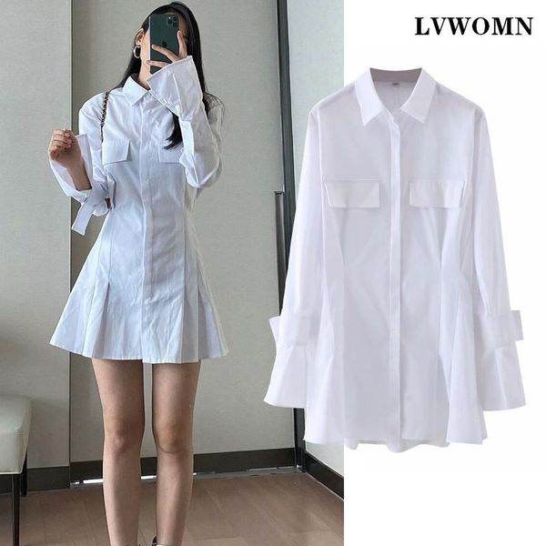 white shirt dress women 2021 solid long sleeve female casual pocket pleated mini streetwear summer dresses, Black;gray
white shirt dress women 2021 solid long sleeve female casual pocket pleated mini streetwear summer dresses, Black;gray
