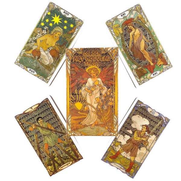 golden art nouveau tarot deck leisure party table game fortune-telling prophecy oracles cards with guide book
golden art nouveau tarot deck leisure party table game fortune-telling prophecy oracles cards with guide book