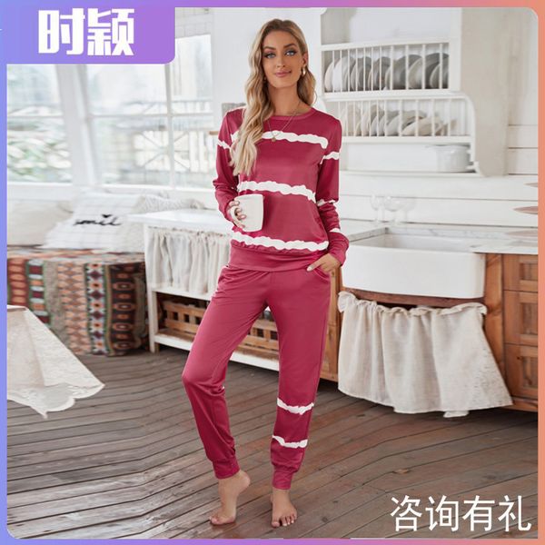 autumn and winter home clothes tie dyed stripe printing leisure home suit new long sleeved trousers pajamas women, Black;red
autumn and winter home clothes tie dyed stripe printing leisure home suit new long sleeved trousers pajamas women, Black;red