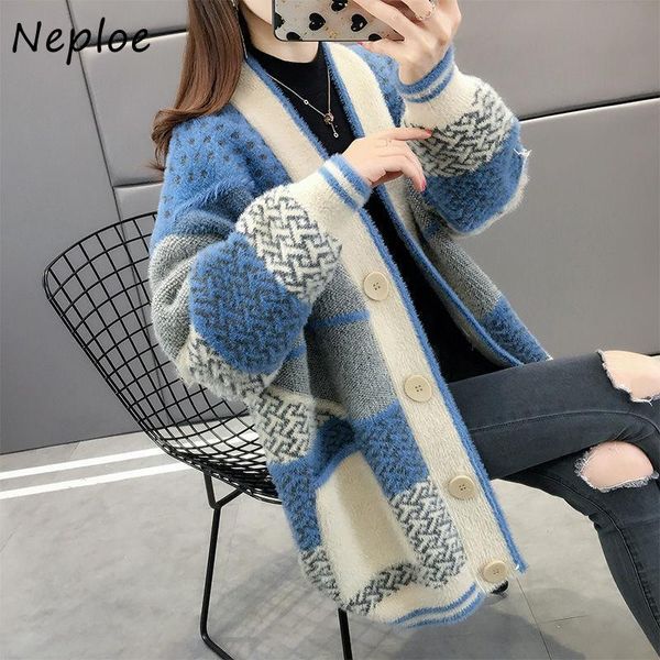 women's knits & tees neploe retro japanese style fashion sweater female v-neck single breasted long cardigans autumn winter 2021 knitte, White
women's knits & tees neploe retro japanese style fashion sweater female v-neck single breasted long cardigans autumn winter 2021 knitte, White