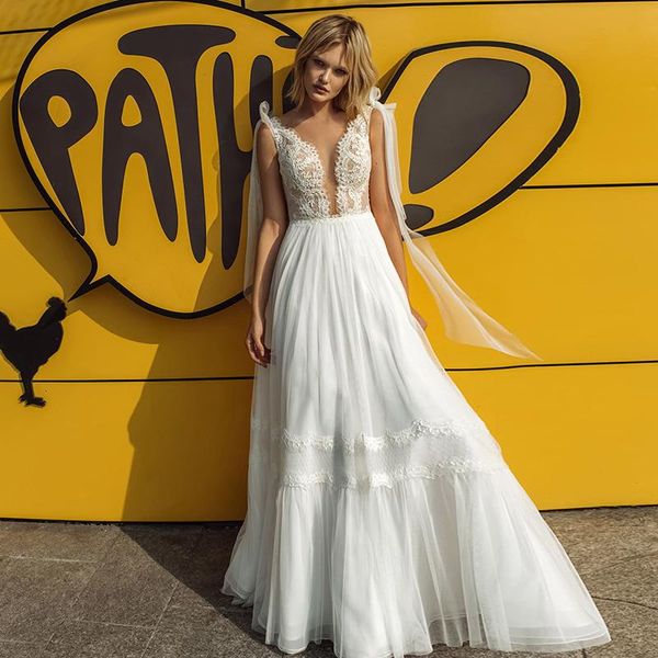 other wedding dresses hippie a-line v neck floor length lace tulle beach dress 2021 with bowknot ribbon, White
other wedding dresses hippie a-line v neck floor length lace tulle beach dress 2021 with bowknot ribbon, White