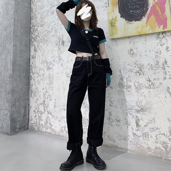 women's jeans black panelled empire straight retro design streetwear harajuku wide leg all-match students fashion plus size s-5xl women, Blue
women's jeans black panelled empire straight retro design streetwear harajuku wide leg all-match students fashion plus size s-5xl women, Blue
