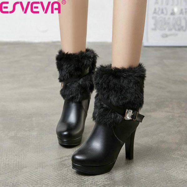 boots esveva 2021 crystal buckle pu leather round toe zipper women shoes winter fashion high heel warm fur ankle big size 34-43, Black
boots esveva 2021 crystal buckle pu leather round toe zipper women shoes winter fashion high heel warm fur ankle big size 34-43, Black