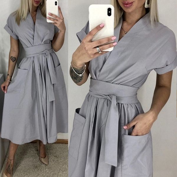midi party sashes a-line women's dress pleated short sleeve v-neck dresses ladies office 2021 summer fashion pockets vestidos 210320, Black;gray
midi party sashes a-line women's dress pleated short sleeve v-neck dresses ladies office 2021 summer fashion pockets vestidos 210320, Black;gray