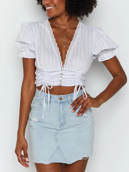 women's blouses & shirts zoulv 2021 spring summer casual solid color bow decoration short women, White
women's blouses & shirts zoulv 2021 spring summer casual solid color bow decoration short women, White