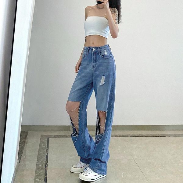 ripped loose jeans ladies y2k clothing denim straight pants for womens street chain high waist trousers vintage fashion urban women's, Blue
ripped loose jeans ladies y2k clothing denim straight pants for womens street chain high waist trousers vintage fashion urban women's, Blue
