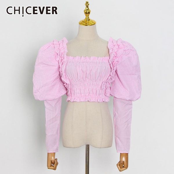 women's blouses & shirts chicever casual plaid fold pleated shirt female square neck puff long sleeve high waist slim short women 2021, White
women's blouses & shirts chicever casual plaid fold pleated shirt female square neck puff long sleeve high waist slim short women 2021, White