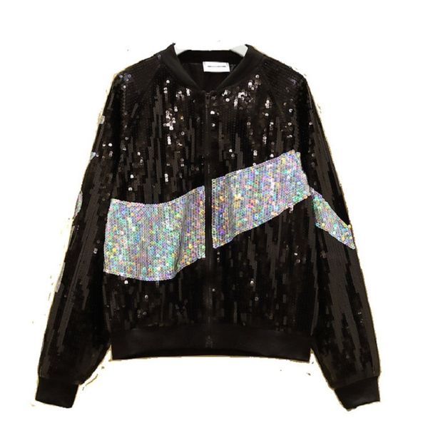 women sequins jackets celebrity hiphop bling coat long sleeves uniform female outerwear, Black;brown
women sequins jackets celebrity hiphop bling coat long sleeves uniform female outerwear, Black;brown