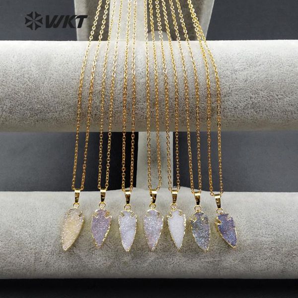 wt-n1006 wholesale fashion jewelry natural aura druzy necklace arrow shape quartz with 24k gold electroplate pendant necklaces, Silver 
wt-n1006 wholesale fashion jewelry natural aura druzy necklace arrow shape quartz with 24k gold electroplate pendant necklaces, Silver