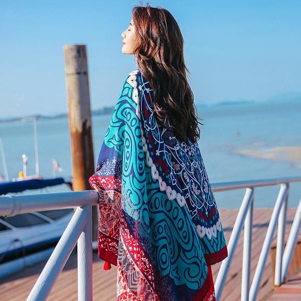 silk scarf large beach sunscreen shawl for women in summer scarves, Blue;gray
silk scarf large beach sunscreen shawl for women in summer scarves, Blue;gray