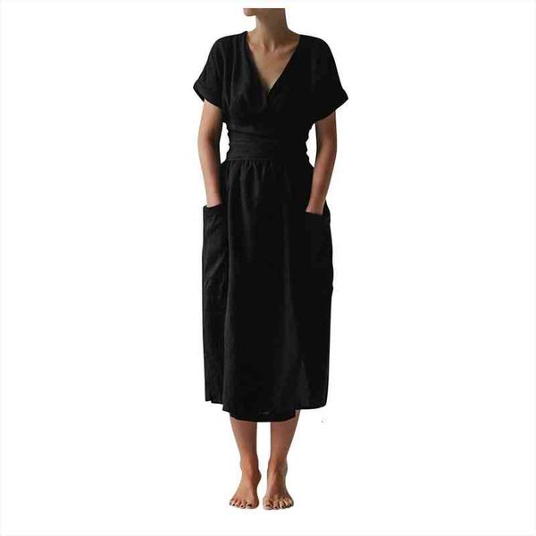 vintage cotton linen summer dress women casual solid v-neck short sleeve dress multiway wrap pocket split hem sash robe, Black;gray
vintage cotton linen summer dress women casual solid v-neck short sleeve dress multiway wrap pocket split hem sash robe, Black;gray