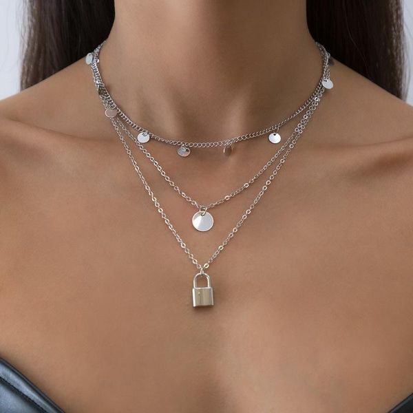 pendant necklaces vintage multilayer chains round sequins lock for women elegant geometric clavicle necklace colar jewelry gift, Silver
pendant necklaces vintage multilayer chains round sequins lock for women elegant geometric clavicle necklace colar jewelry gift, Silver